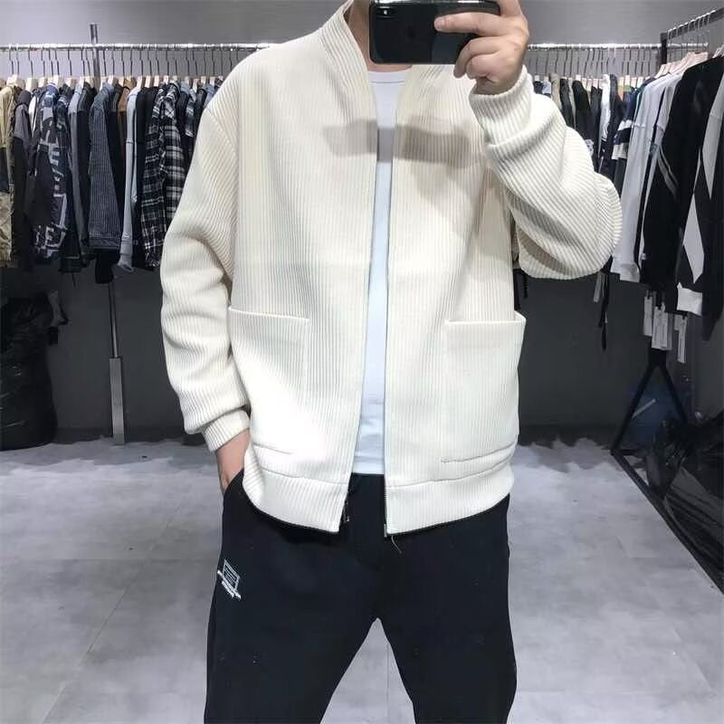 Herren Gerippte Zip-Strickjacke mit Stehblende und aufgesetzten Taschen Chichicherry