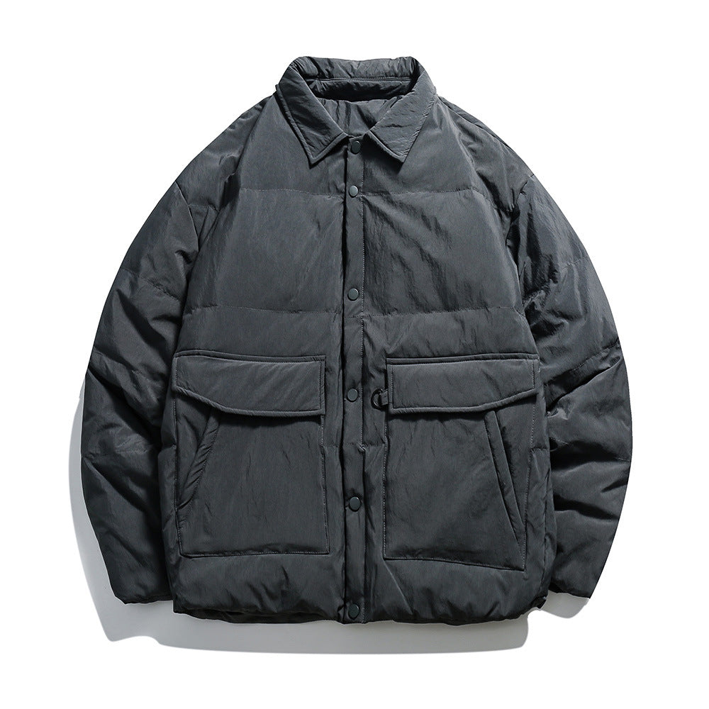 Unisex Boxy padded shirt jacket with large flap pockets and snap button closure Chichicherry