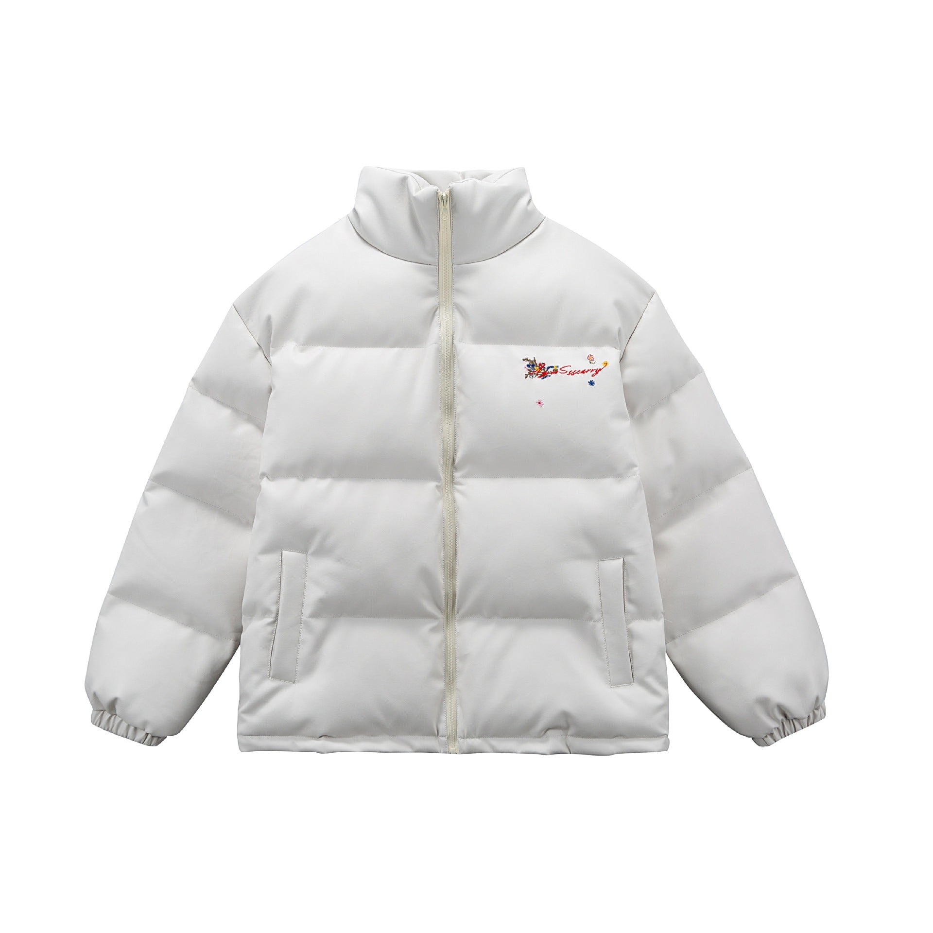 Women's Quilted Short Jacket with Floral Embroidery and High Stand-Up Collar Chichicherry