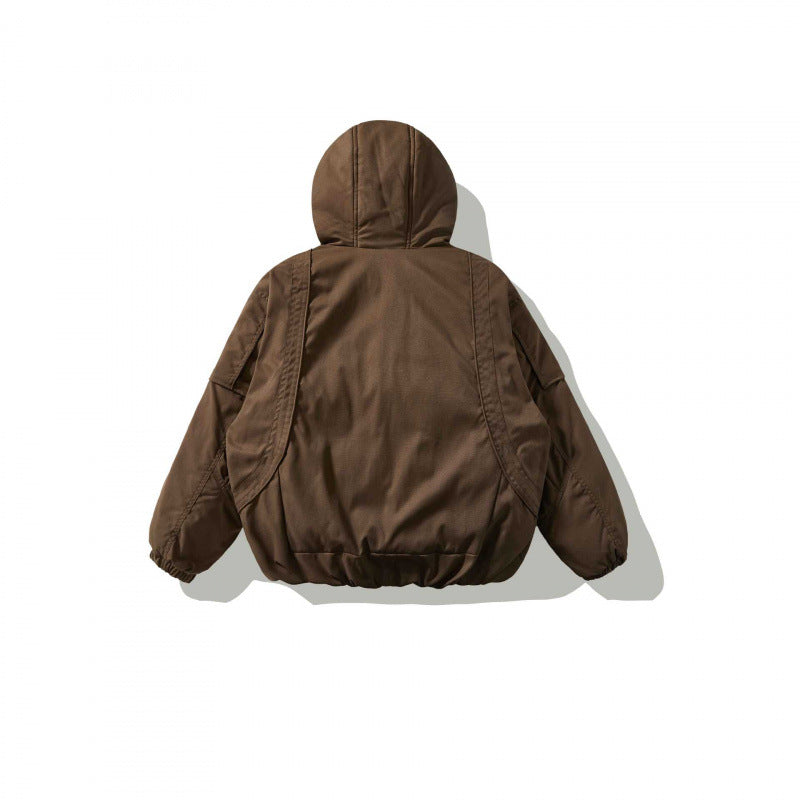 Unisex Oversize Quilted Bomber Jacket with High Hood, Shaped Flap Pockets and Elastic Hem Chichicherry