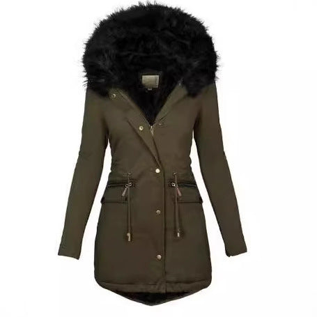 Women Slim-Fit Thermal Parka with voluminous faux fur hood and drawstring Chichicherry