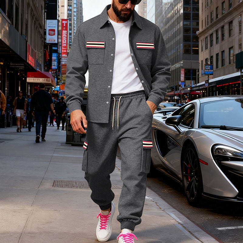 Men's Urban Two-Piece Utility Jogging Set with Overshirt and Cargo Pants Chichicherry