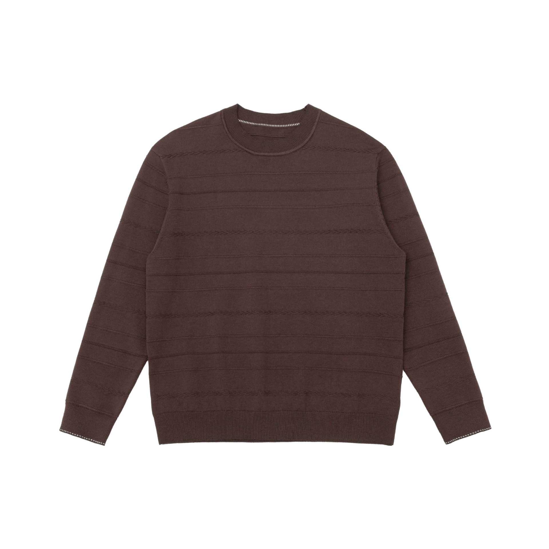 Unisex Lightweight Crew Neck Sweater made of Cotton Blend with Subtle Striped Texture and Ribbed Hem