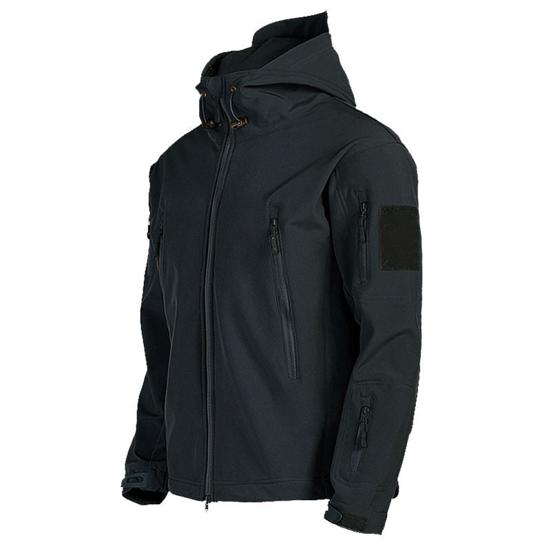 Men's Tactical Softshell Jacket with Hood, Camouflage Pattern and Multiple Zipper Pockets Chichicherry