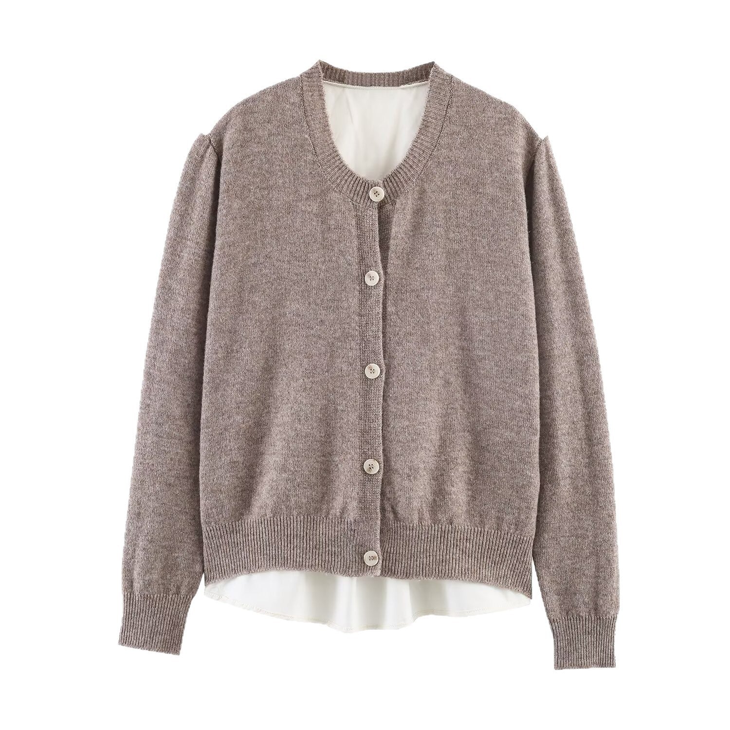 Women's Casual Cardigan with Attached Blouse Trim and V-Neck Chichicherry