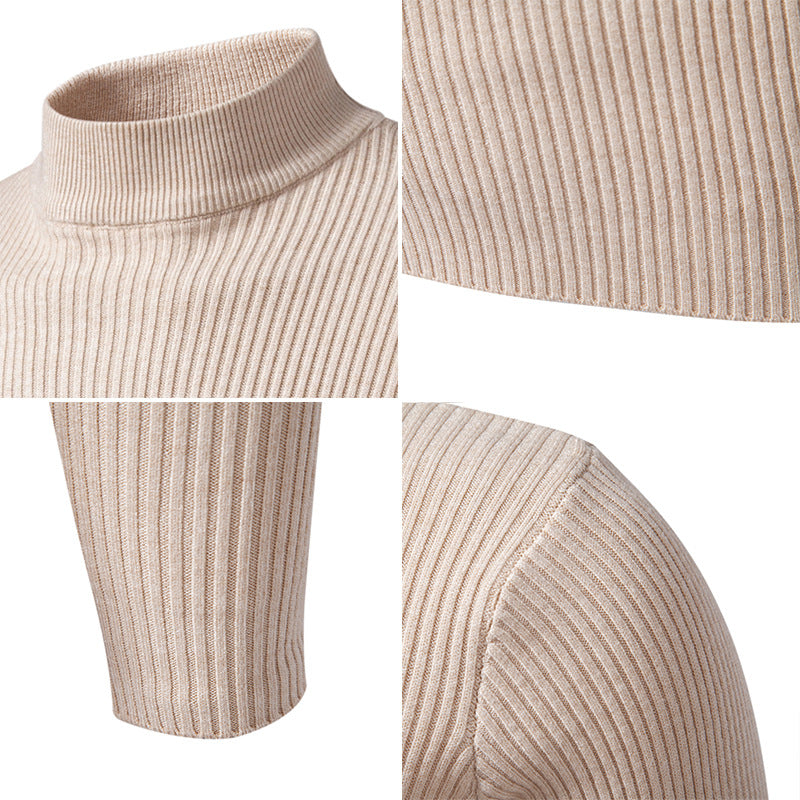 Men's ribbed mock neck pullover narrow fit thermal fine knit Chichicherry