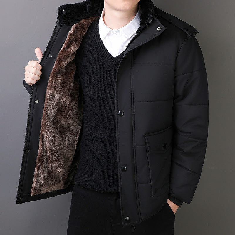 Men's short-cut quilted thermo quilted jacket with quilted lining and faux fur collar Chichicherry
