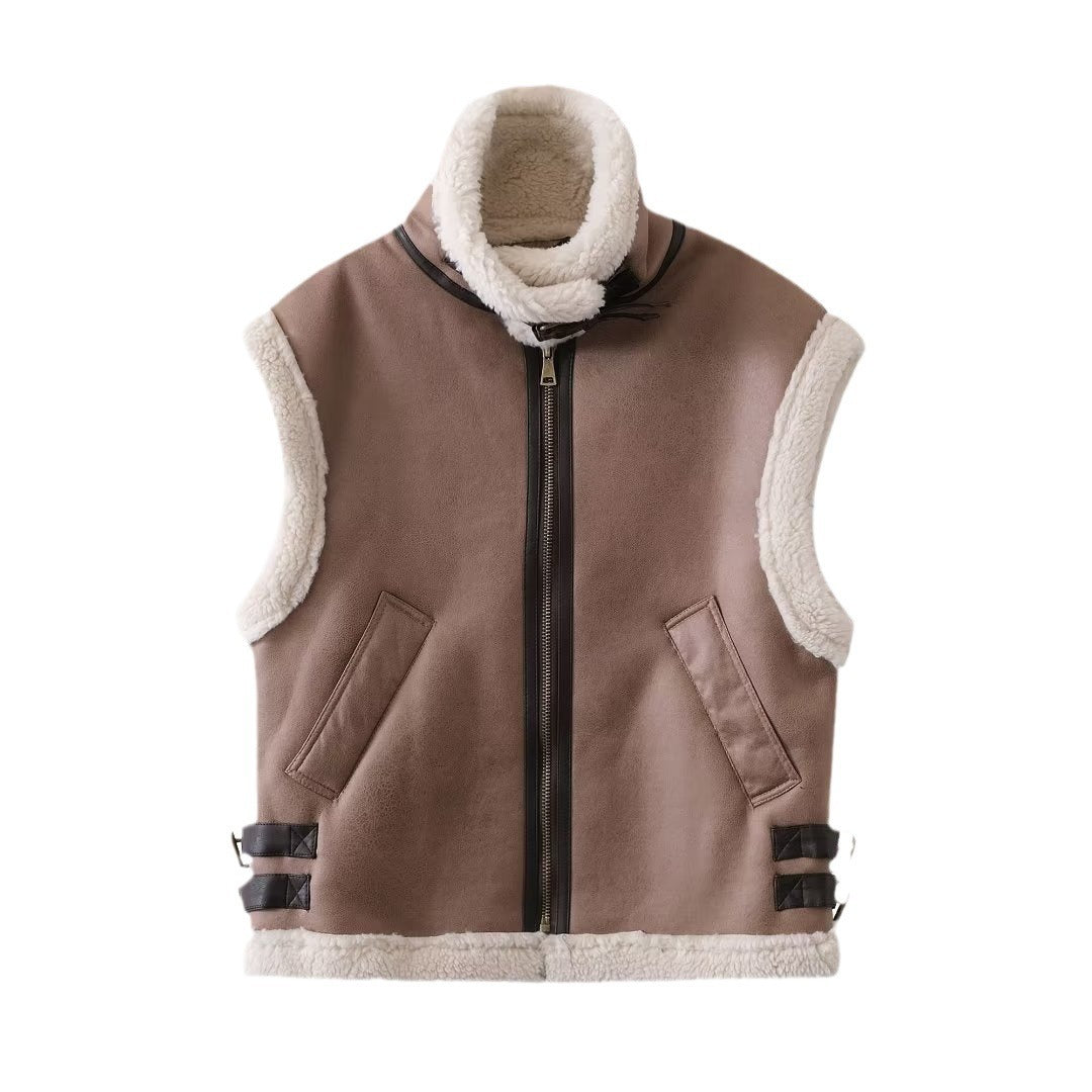 Women's Sleeveless Faux Suede Vest Chichicherry