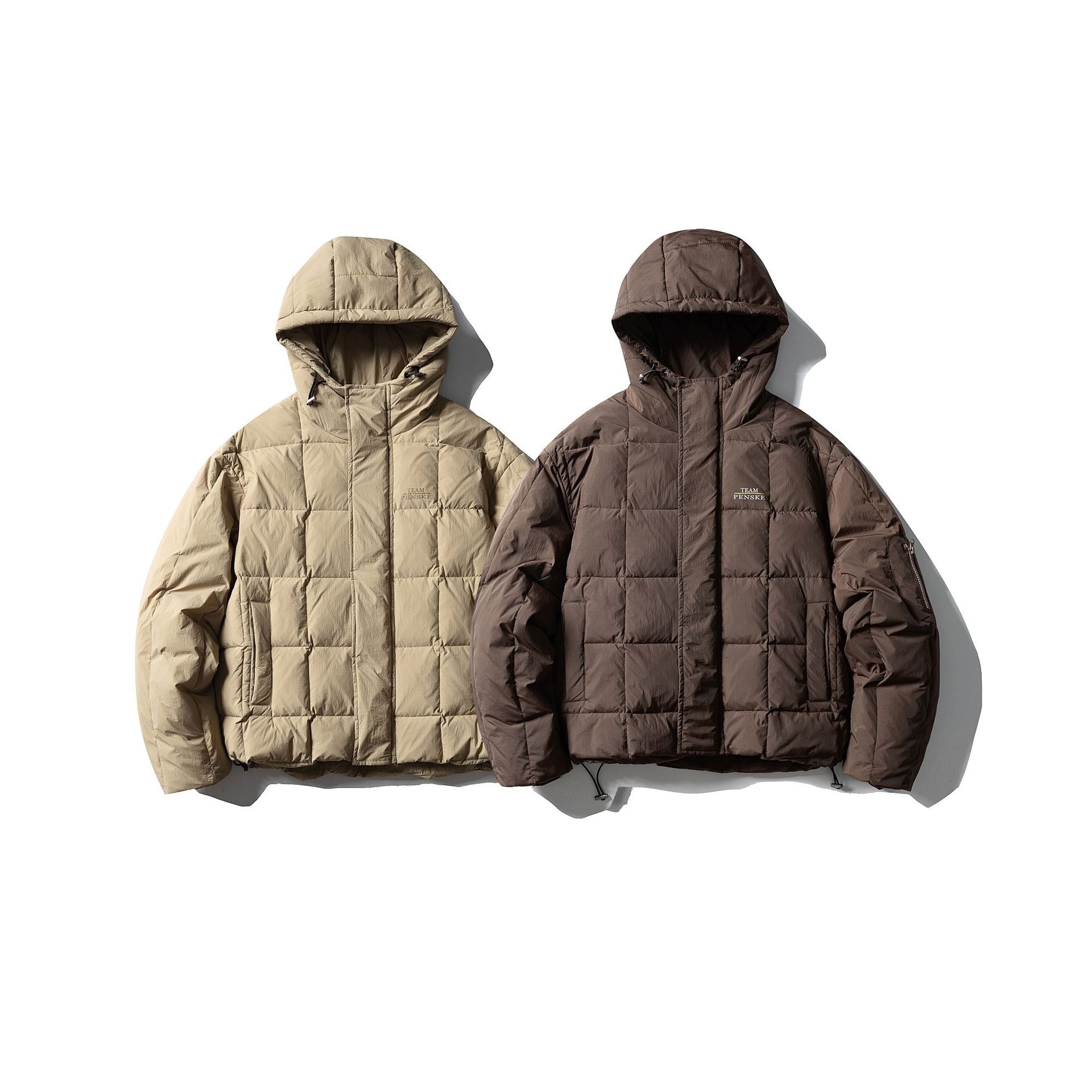 Men's Padded Hooded Anorak with Check Quilting, High Collar and Utility Arm Pocket Chichicherry