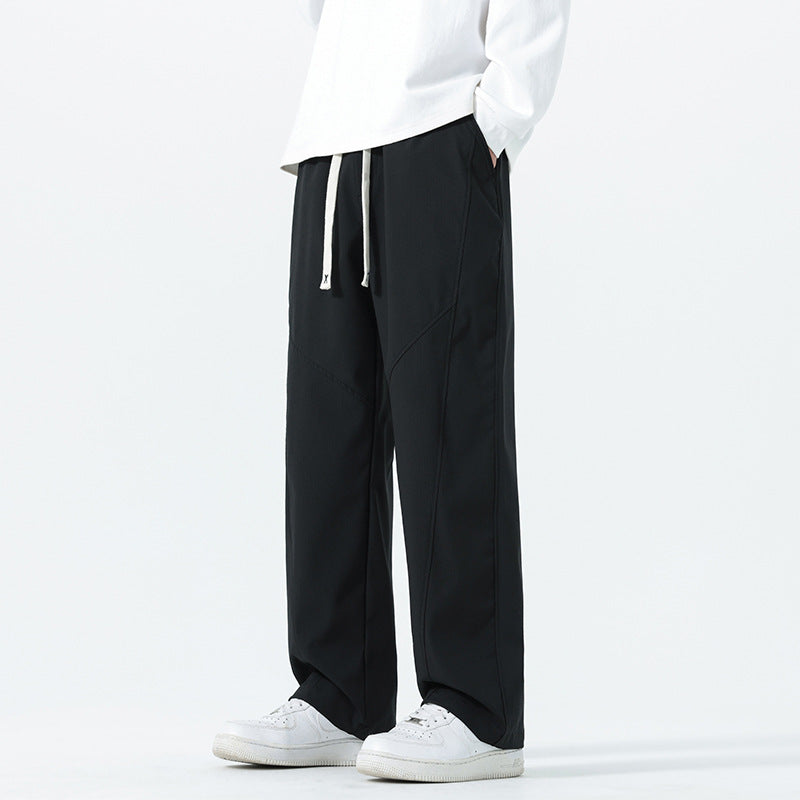 Men's Relaxed-Fit Leisure Pants with Drawstring Waist and Seams Chichicherry