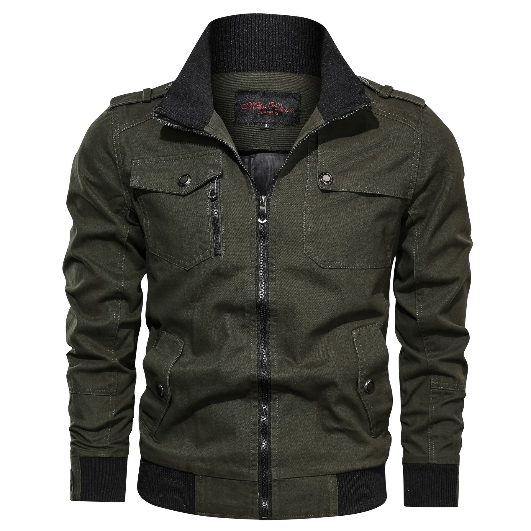 Men's canvas field jacket in utility style with high ribbed collar and zipper Chichicherry