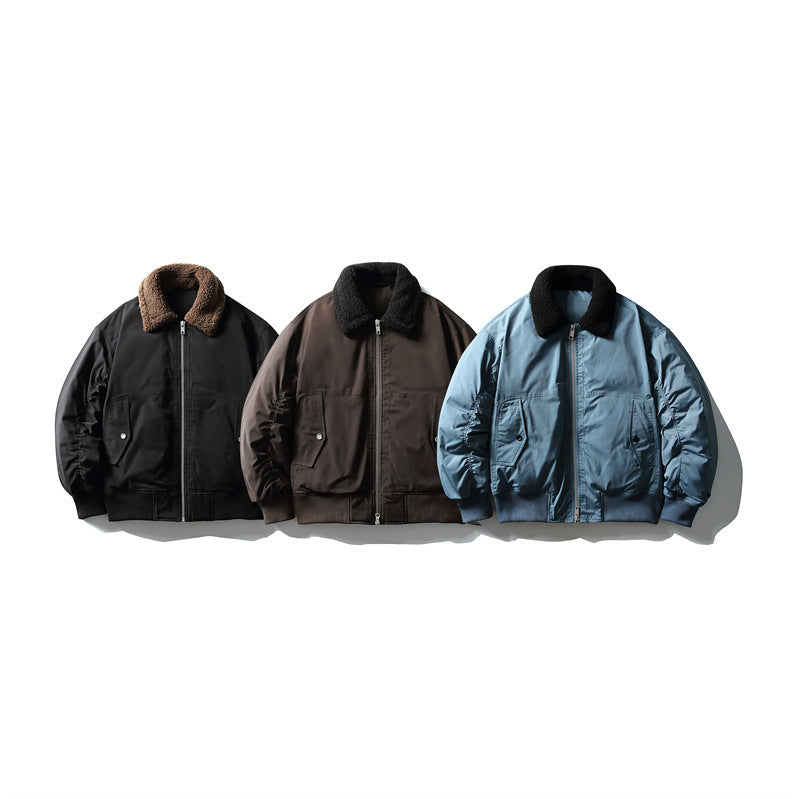 Men's Padded Pilot Bomber with Teddy Collar, Two-way Zipper and Flap Pockets Chichicherry
