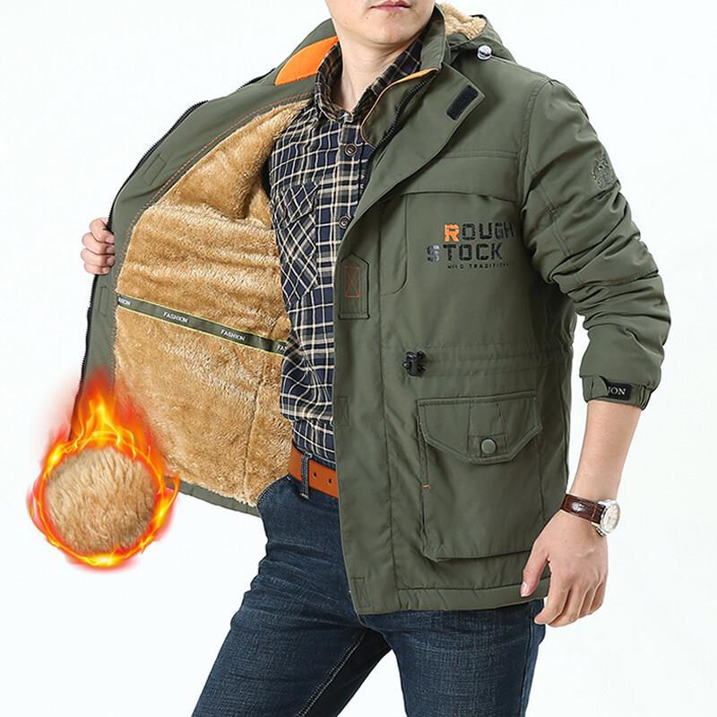 Men's windproof field parka with warming faux fur lining, hood and multifunctional pockets Chichicherry