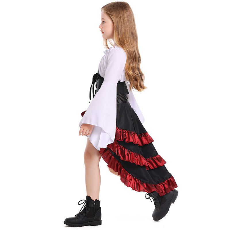 Girls Pirate Costume with Swinging Skirt and Detail-Loving Top Chichicherry