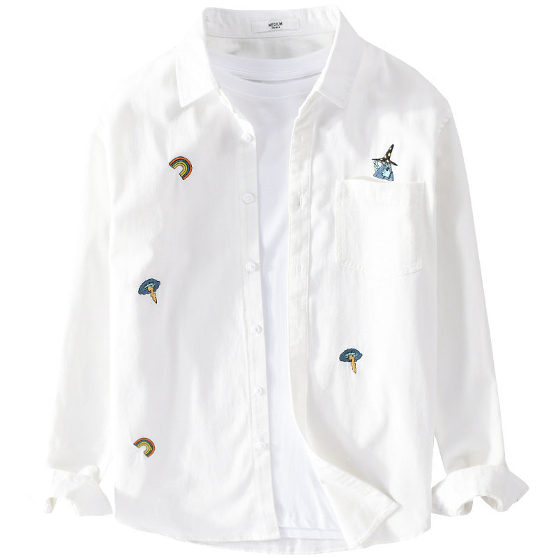 Men's Embroidered Lightweight Cotton Overshirt with Chest Pocket and Subtle Patch Embroidery Chichicherry
