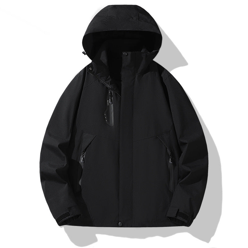 Men's softshell windbreaker with hood, waterproof zippers, and adjustable hem Chichicherry