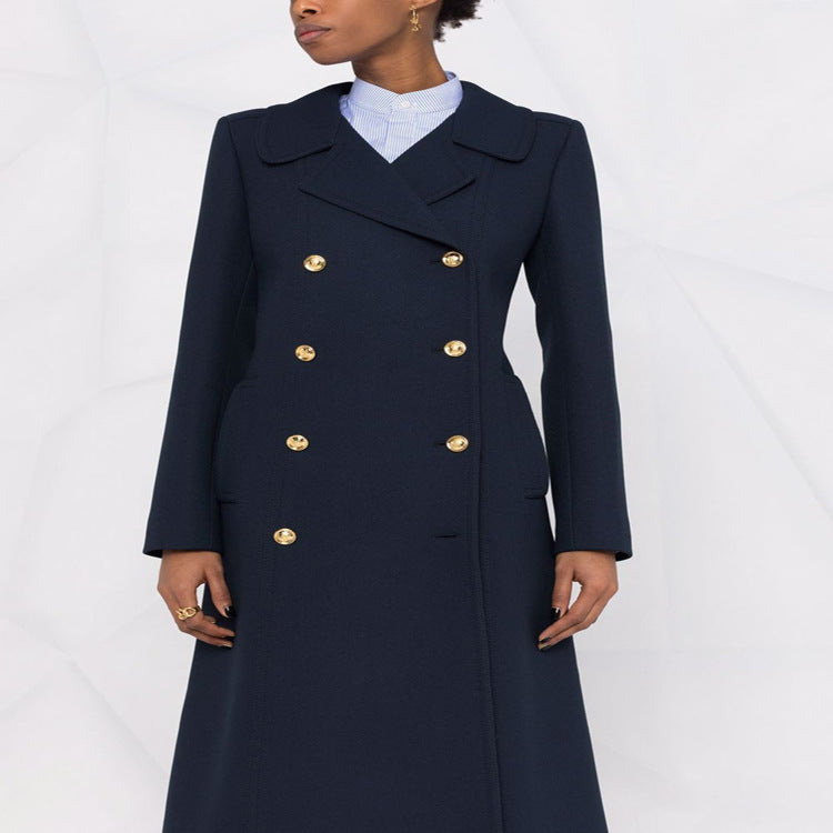 Women's Tailored A-Line Coat with Double Breasted and Distinctive Metal Buttons Chichicherry