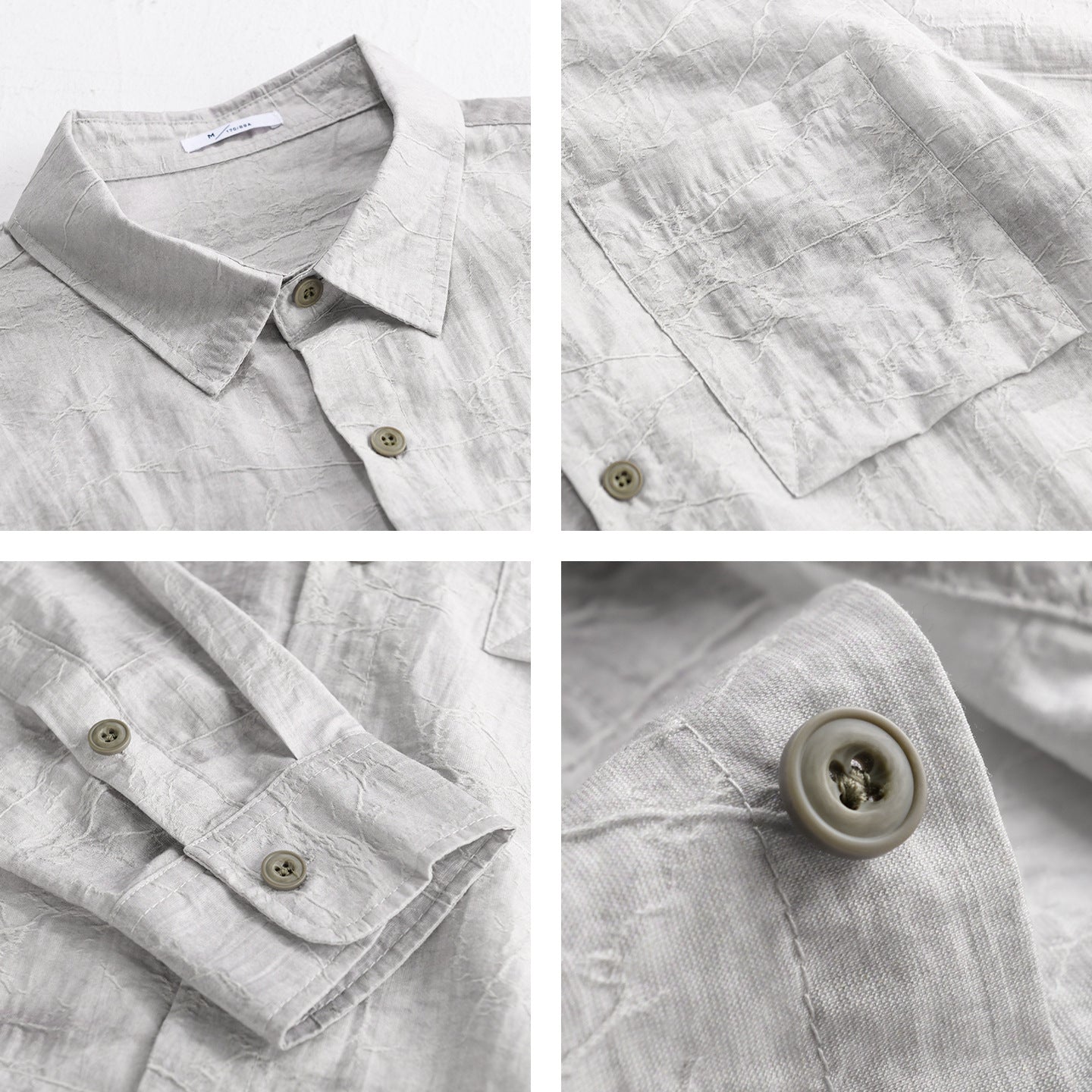 Men's Lightweight Linen Overshirt in Crinkle Look with Kent Collar and Chest Pocket Chichicherry