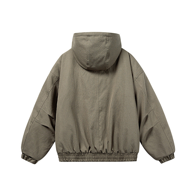 Unisex Short Cut Insulated Jacket in Boxy Cut with Teddy Inner Lining and Diagonally Inserted Zipper Pockets Chichicherry