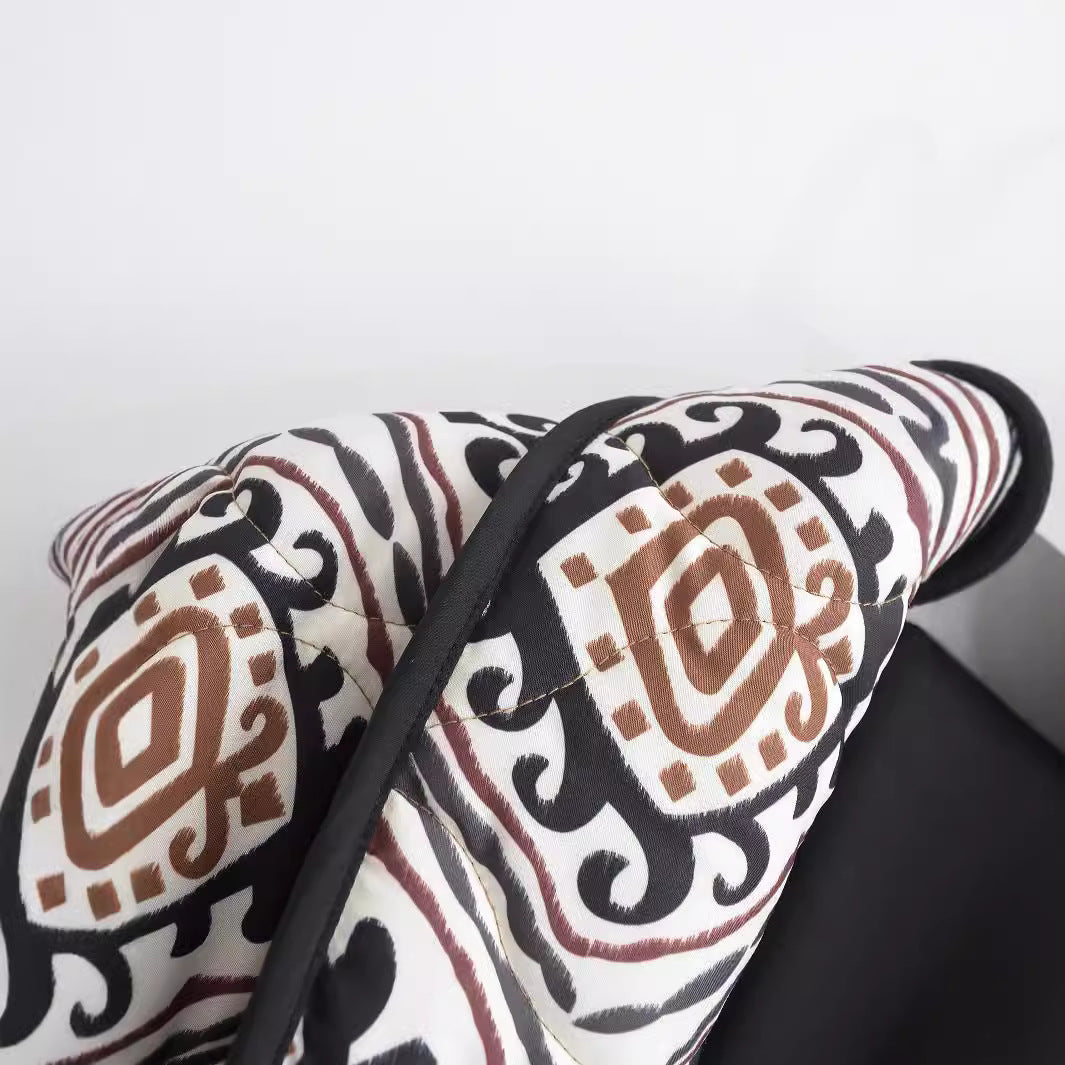 Women's Quilted Kimono Jacket with Ethno Print, Contrast Piping and Patch Pockets Chichicherry