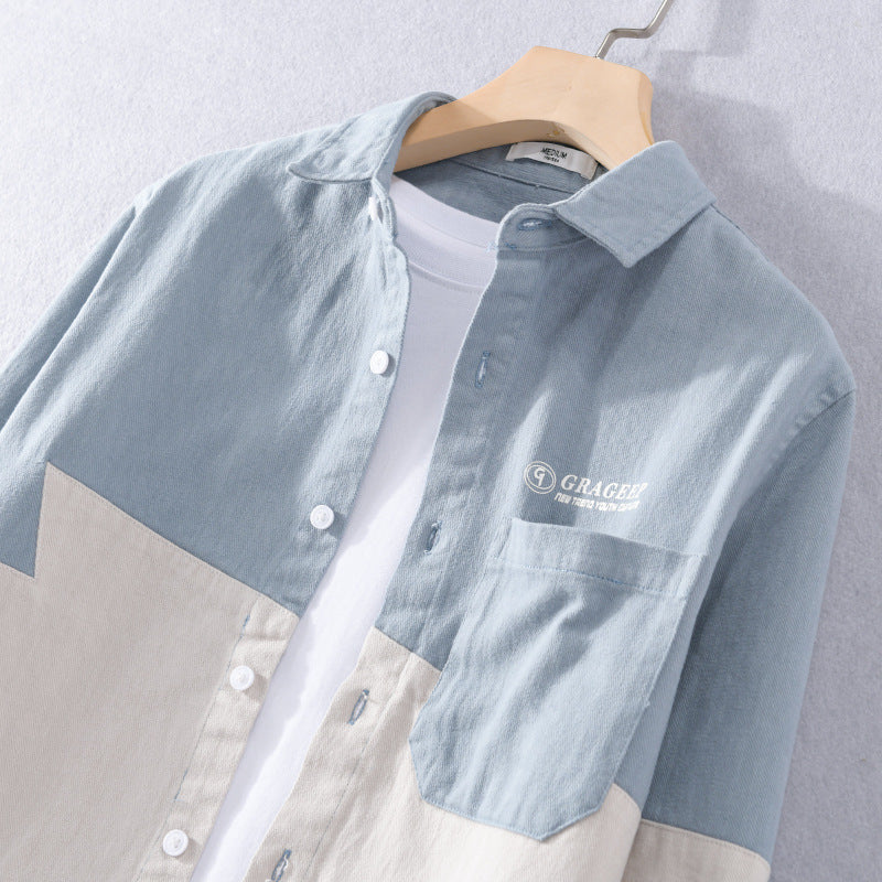Men's color block overshirt made of cotton blend with chest pocket and relaxed fit Chichicherry