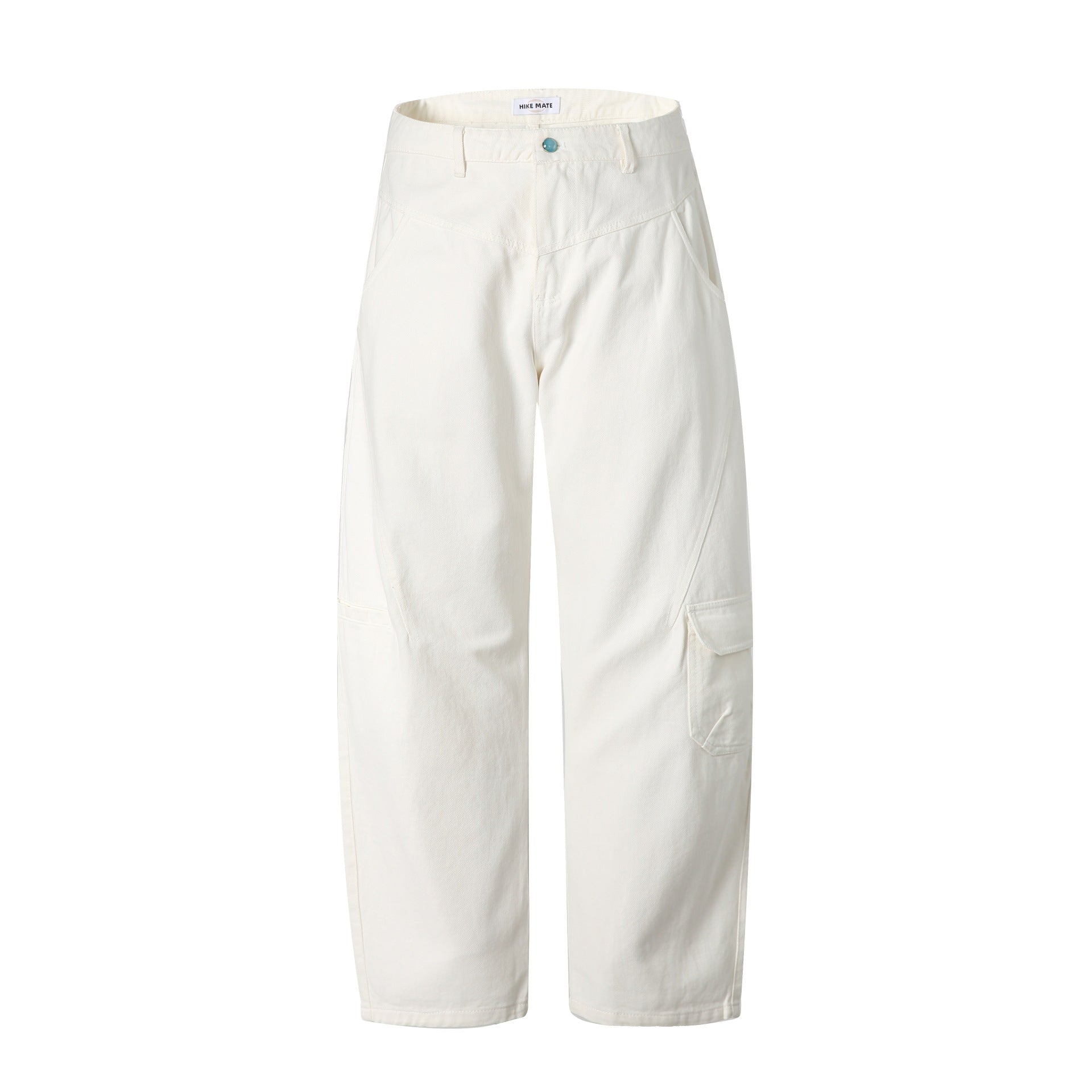 Women's High-Waist Cargo Pants made of sturdy denim with large flapped pockets