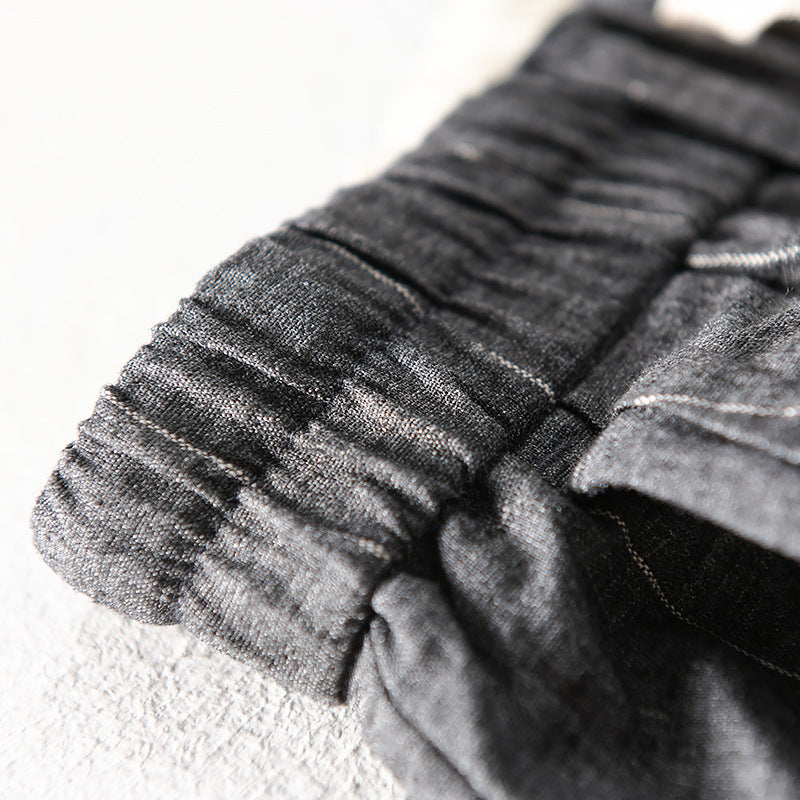 Men's casual pants with elastic waistband and drawstring tapered pinstriped look Chichicherry
