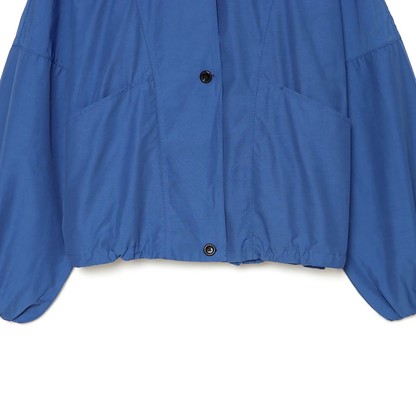Women's Light Cropped Transitional Jacket with High Stand-Up Collar, Tailored Drawstring and Patch Pockets Chichicherry