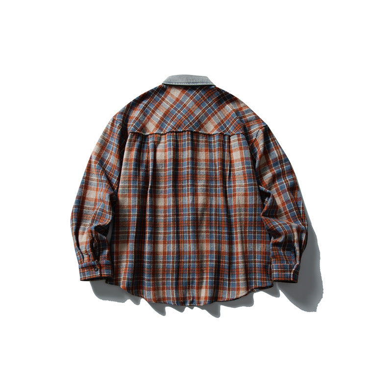 Men's Relaxed-Fit Check Flannel Shirt Jacket with Cord Trim Chichicherry