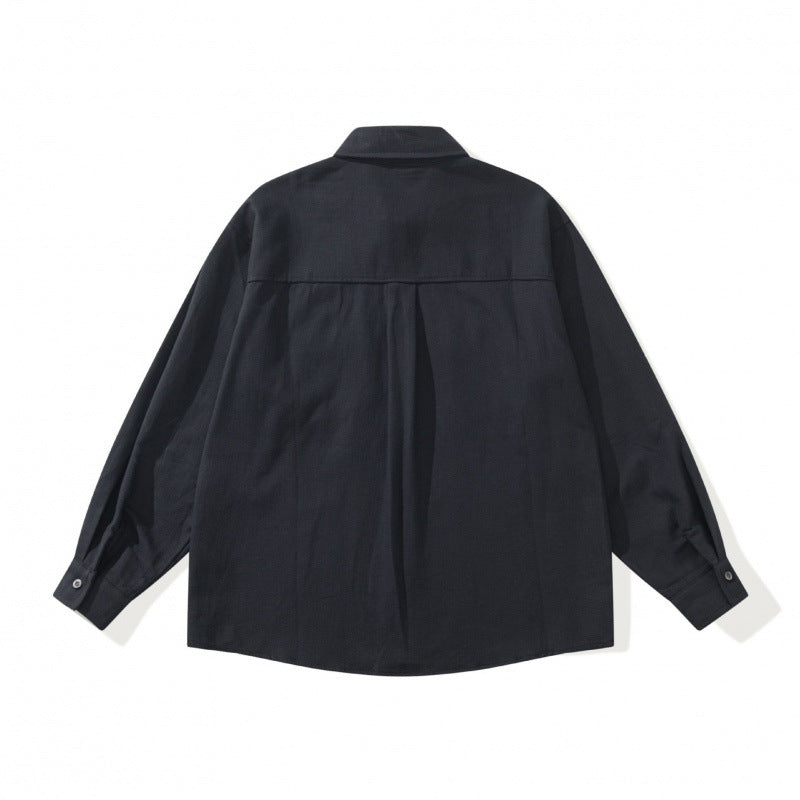 Unisex Boxy Overshirt Jacket in Utility Style with Patch Flap Pockets and Shirt Collar Chichicherry