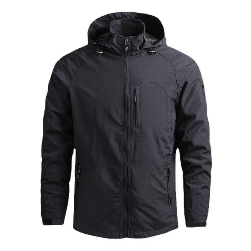 Men's lightweight technical field jacket with hood, wind and water-repellent shell, and utility pockets Chichicherry
