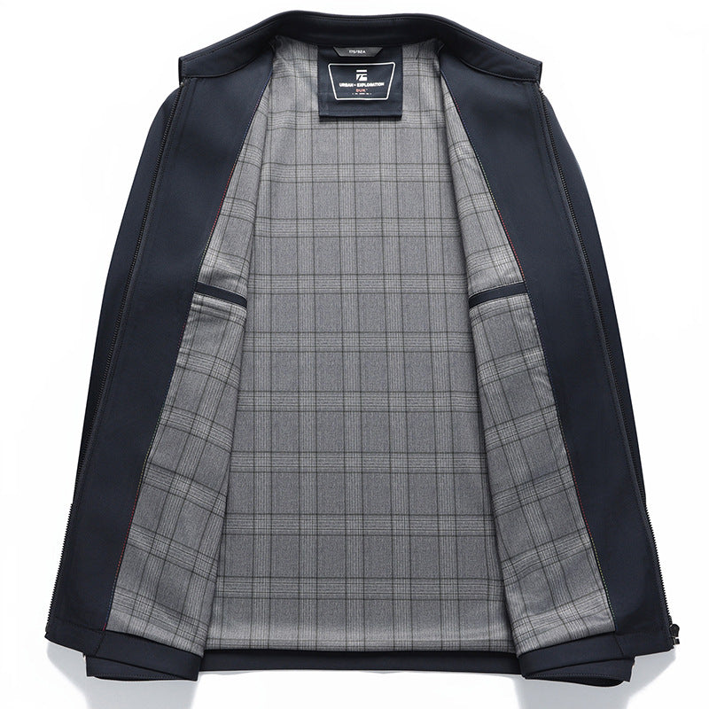Men's Lightweight Transition Jacket with Shirt Collar, Zipper and Checked Lining Chichicherry