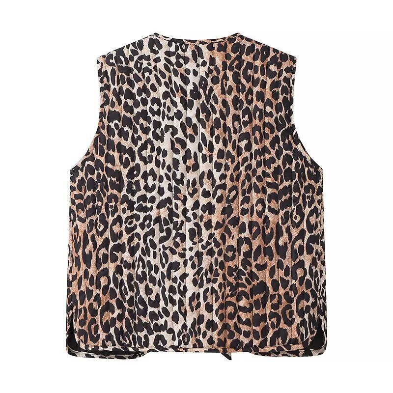 Women's sleeveless chiffon blouse with leopard print and double bow front Chichicherry