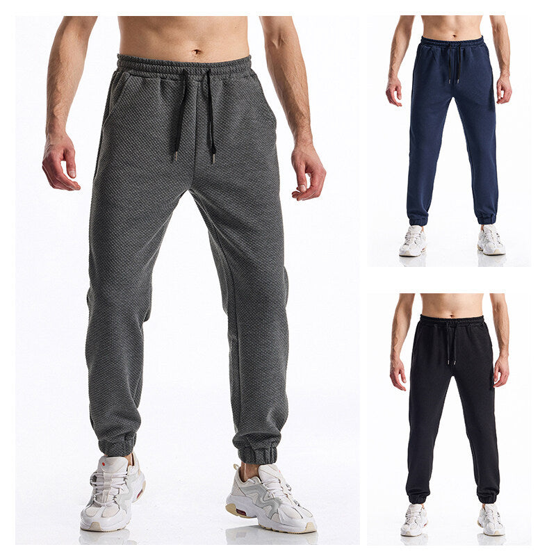 Men's Textured Jogging Pants with Elastic Waistband, Drawstring, and Cuffed Hem Chichicherry
