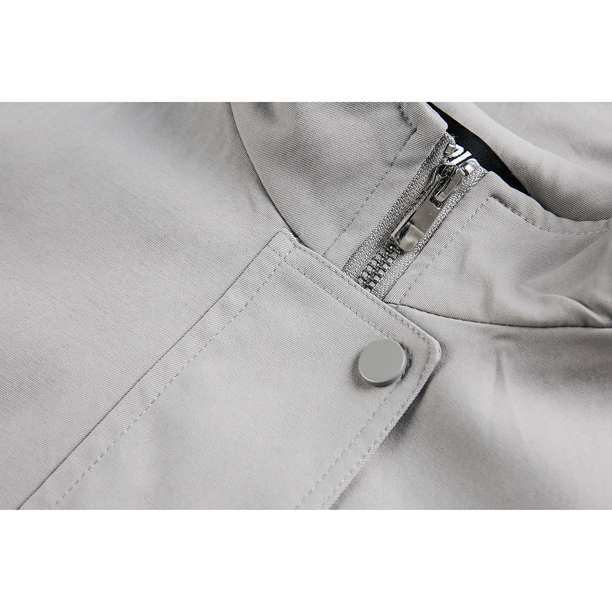 Unisex Short Cut Minimalist Boxy Jacket with High Funnel Neck and Concealed Front Placket Chichicherry