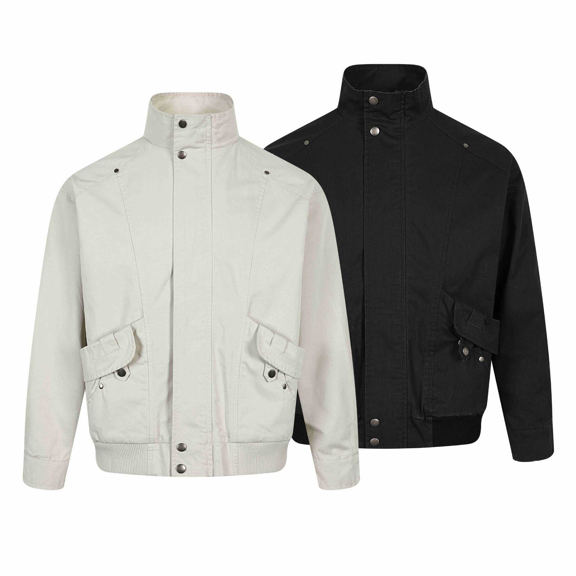 Men's Short Utility Bomber with High Stand Collar, Flap Pockets and Ribbed Cuffs Chichicherry