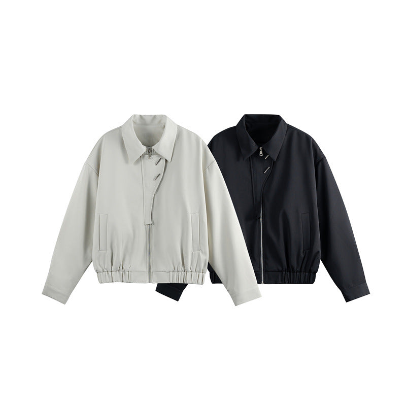 Unisex Lightweight Blouson with Lapel Collar, Hidden Zipper and Elastic Hem Chichicherry