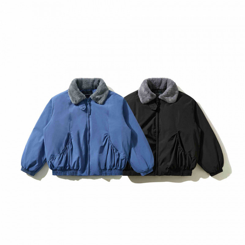 Men's short-cut quilted bomber jacket with fixed faux fur collar and tailored hem Chichicherry