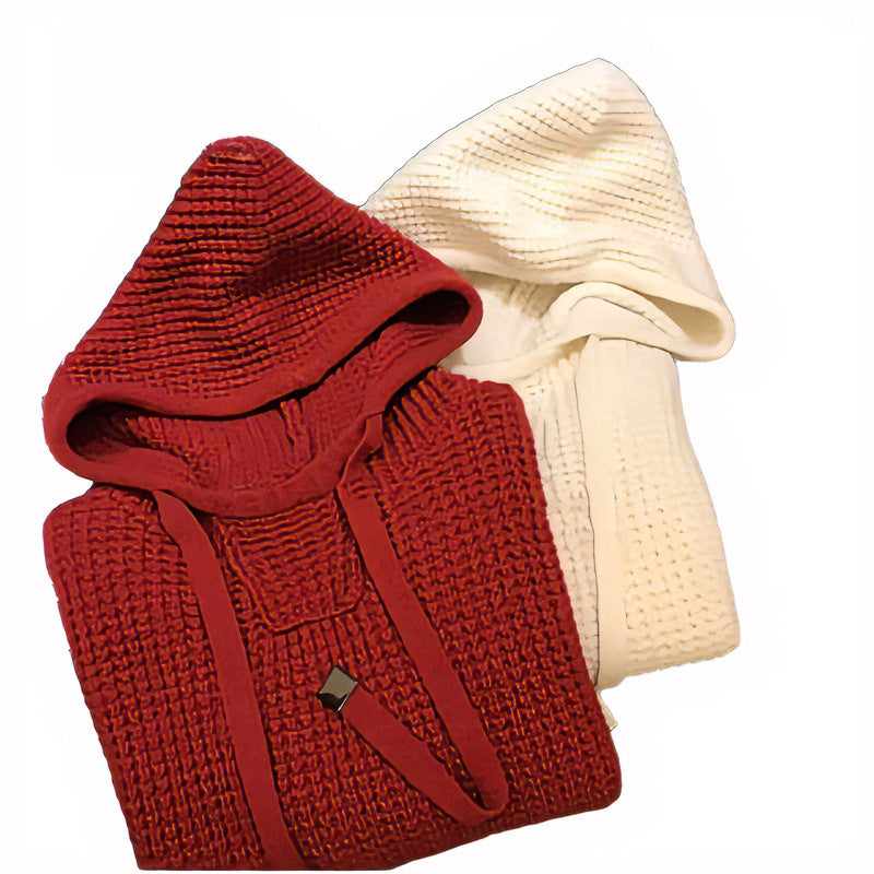 Damen Grob gestrickter Kapuzenpullover mit Waffelstruktur und Kordelzug Chichicherry