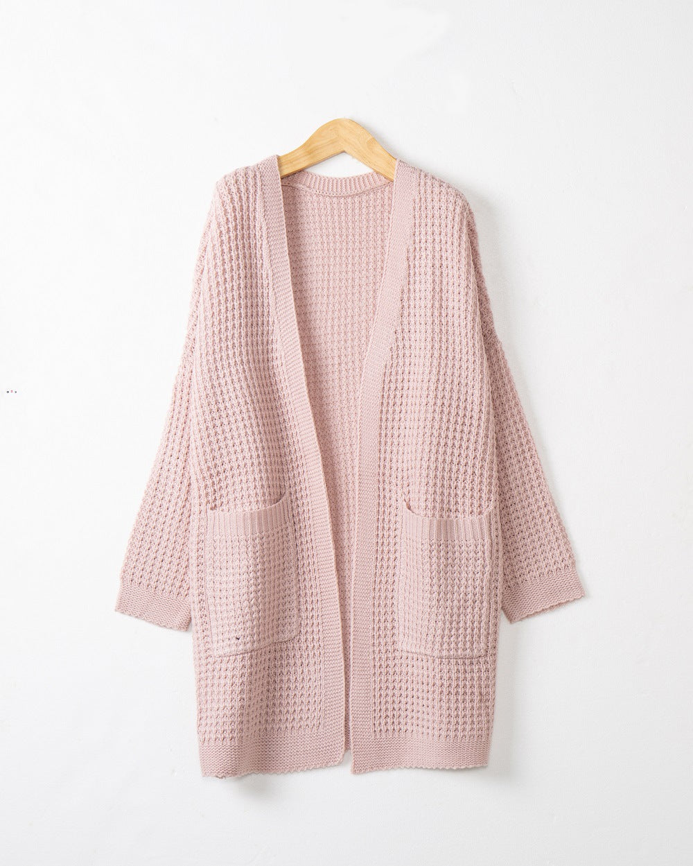 Women Long Oversize Knit Coat with Open Front and Patch Pockets Chichicherry