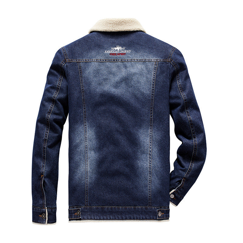 Men's denim trucker jacket with warming Sherpa lining and vintage used details Chichicherry