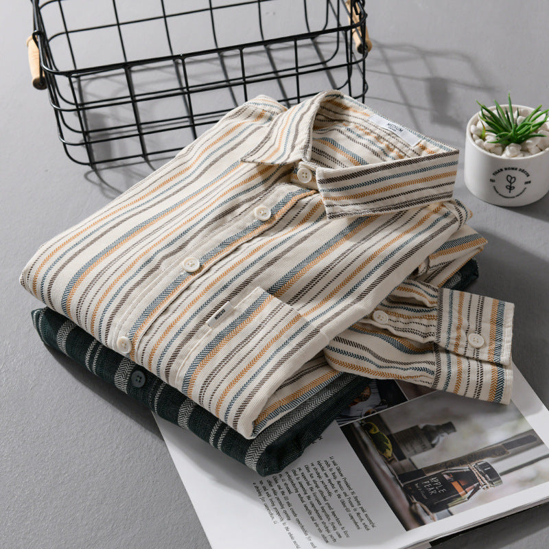 Men's overshirt made of cotton blend with vertical stripes and chest pocket Chichicherry