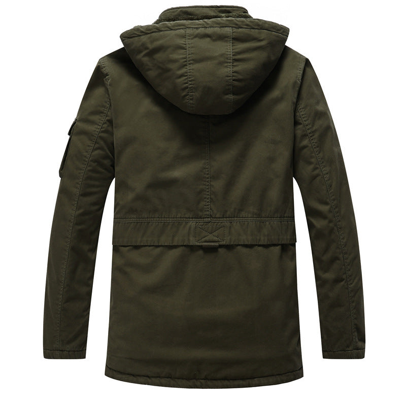 Men's Canvas Military Parka with Teddy Lining, Hood, and Multifunctional Pockets Chichicherry