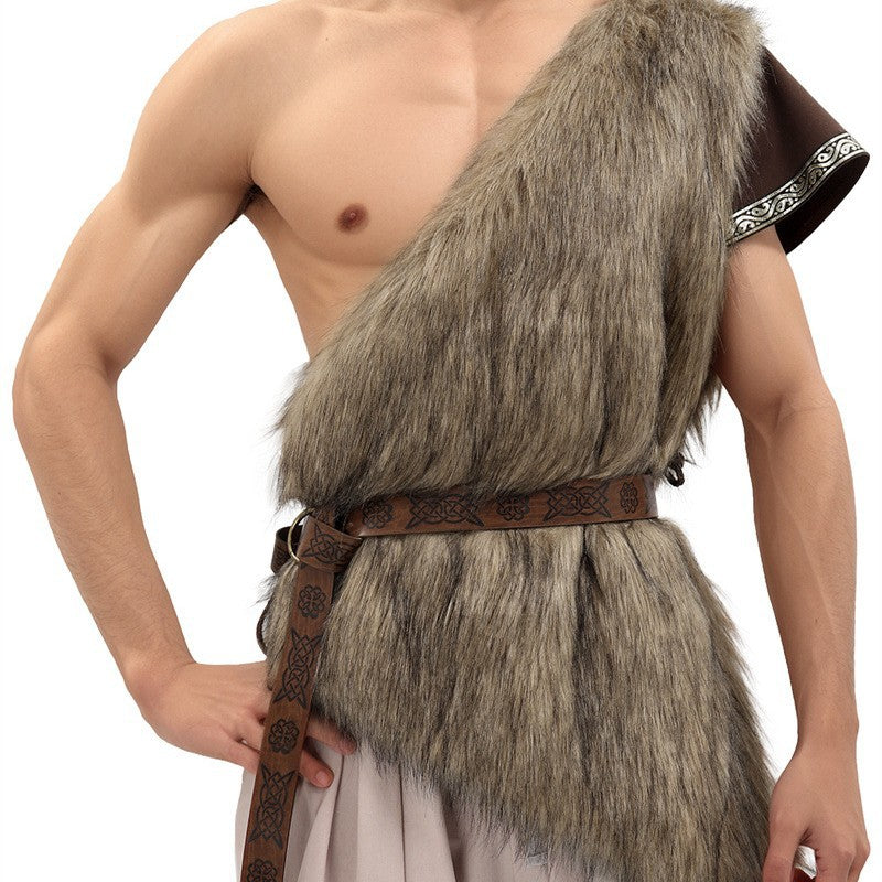 Unisex shoulder cape made of faux fur with decorative leather belt and asymmetrical cut Chichicherry