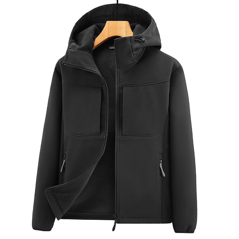 Men's Thermo Softshell Jacket with Sherpa Lining, Hood and Concealed Zipper Pockets Chichicherry
