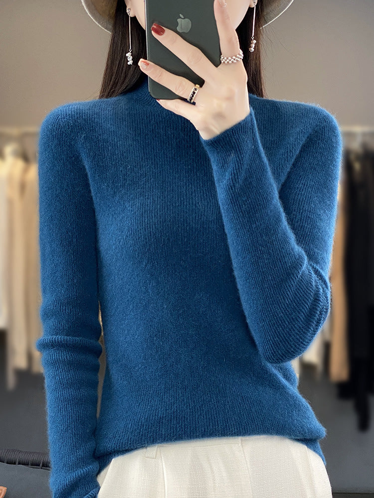 Women's Slim Fine Knit Mock Neck Sweater made of fine Angora Mix Chichicherry