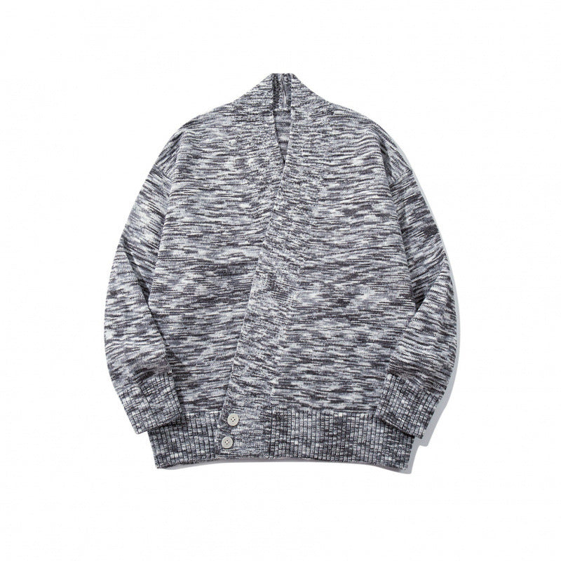 Unisex Boxy Knit Cardigan with Asymmetric Button Placket and Wide Ribbed Hem Chichicherry