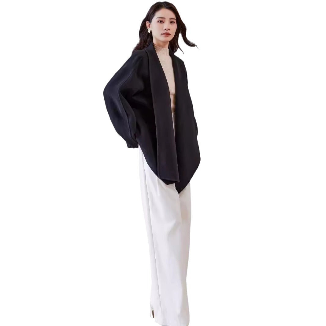 Women's oversized coat made from wool blend with open shawl collar and asymmetrical hem Chichicherry
