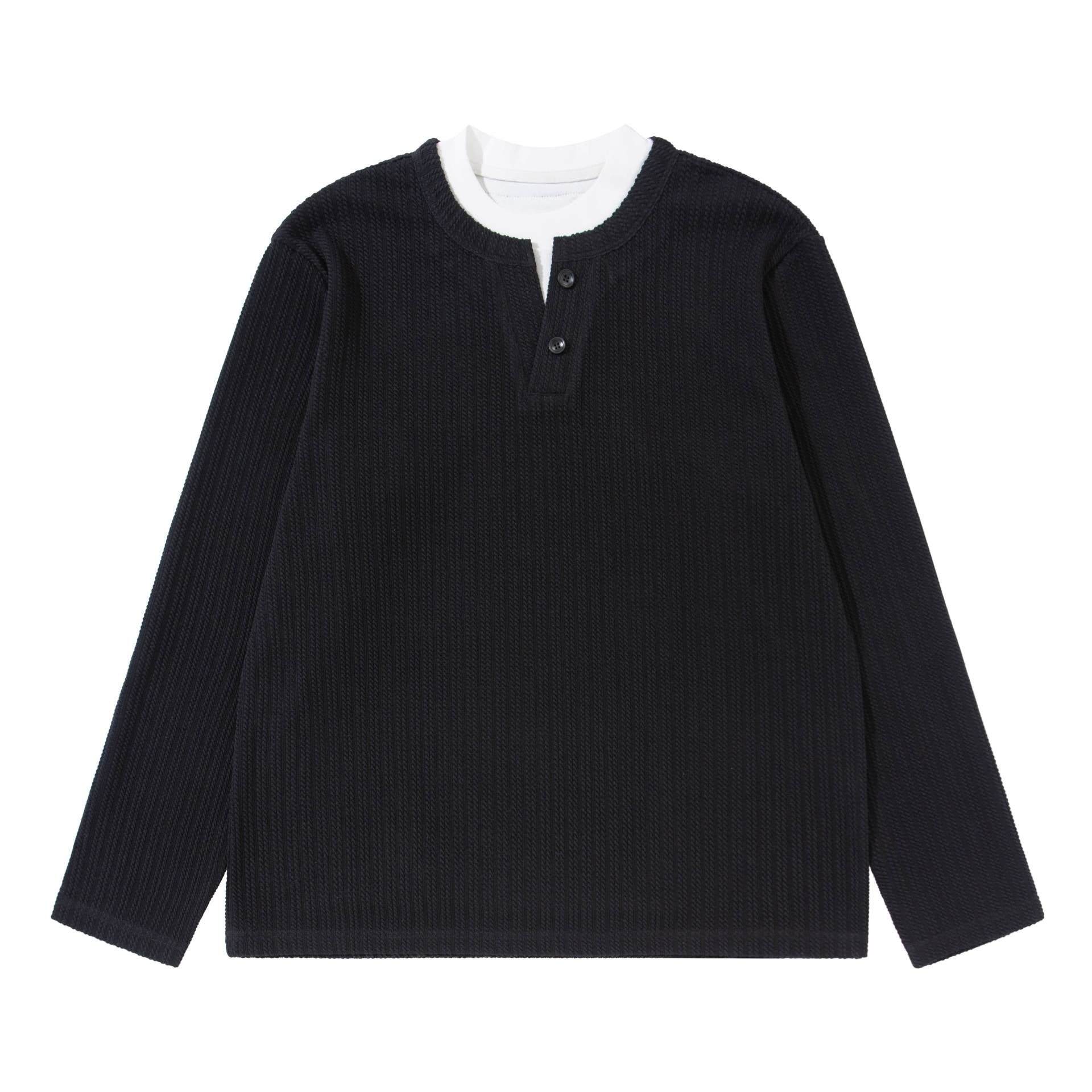 Unisex fine structured ribbed sweater with Henley neckline Chichicherry