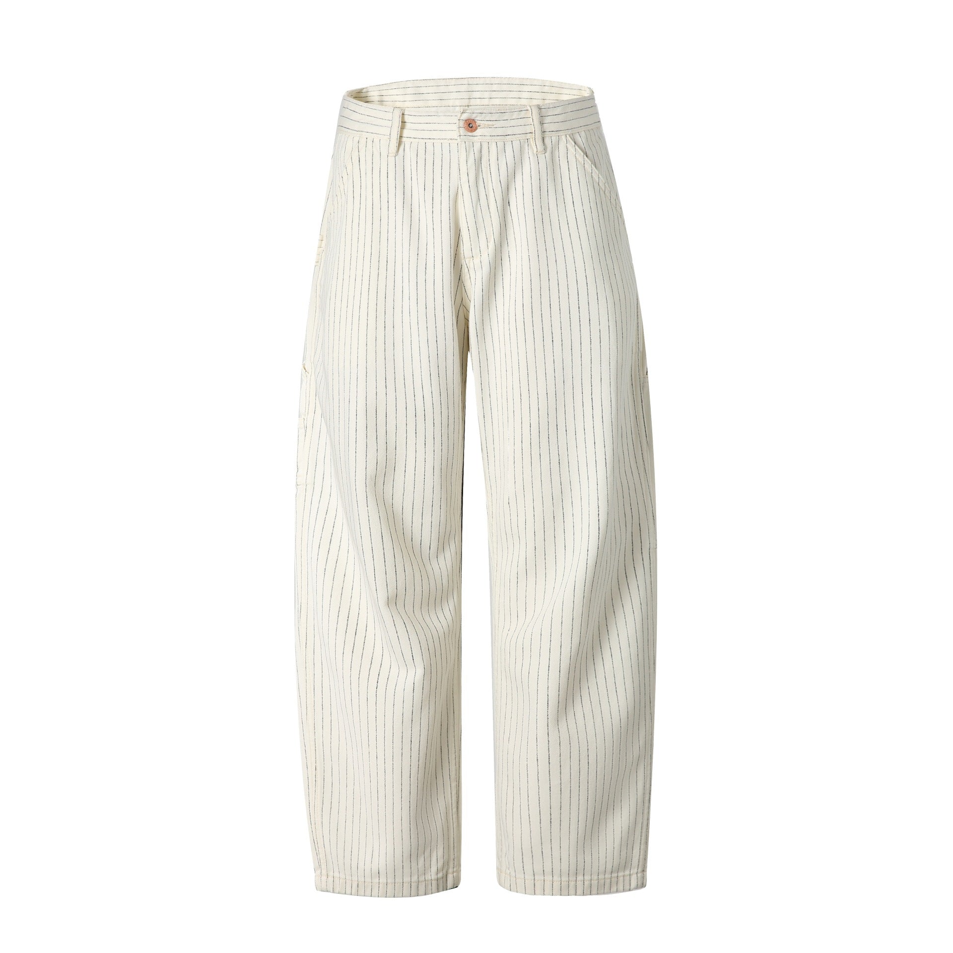 Women's carpenter pants made of linen-cotton blend with pinstripes and hammer loop Chichicherry